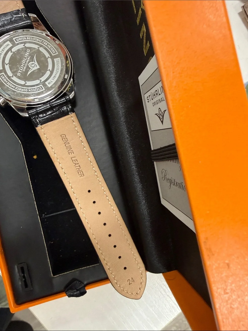 Stuhrling Original Red Dial Watch with Black Croc Leather Strap